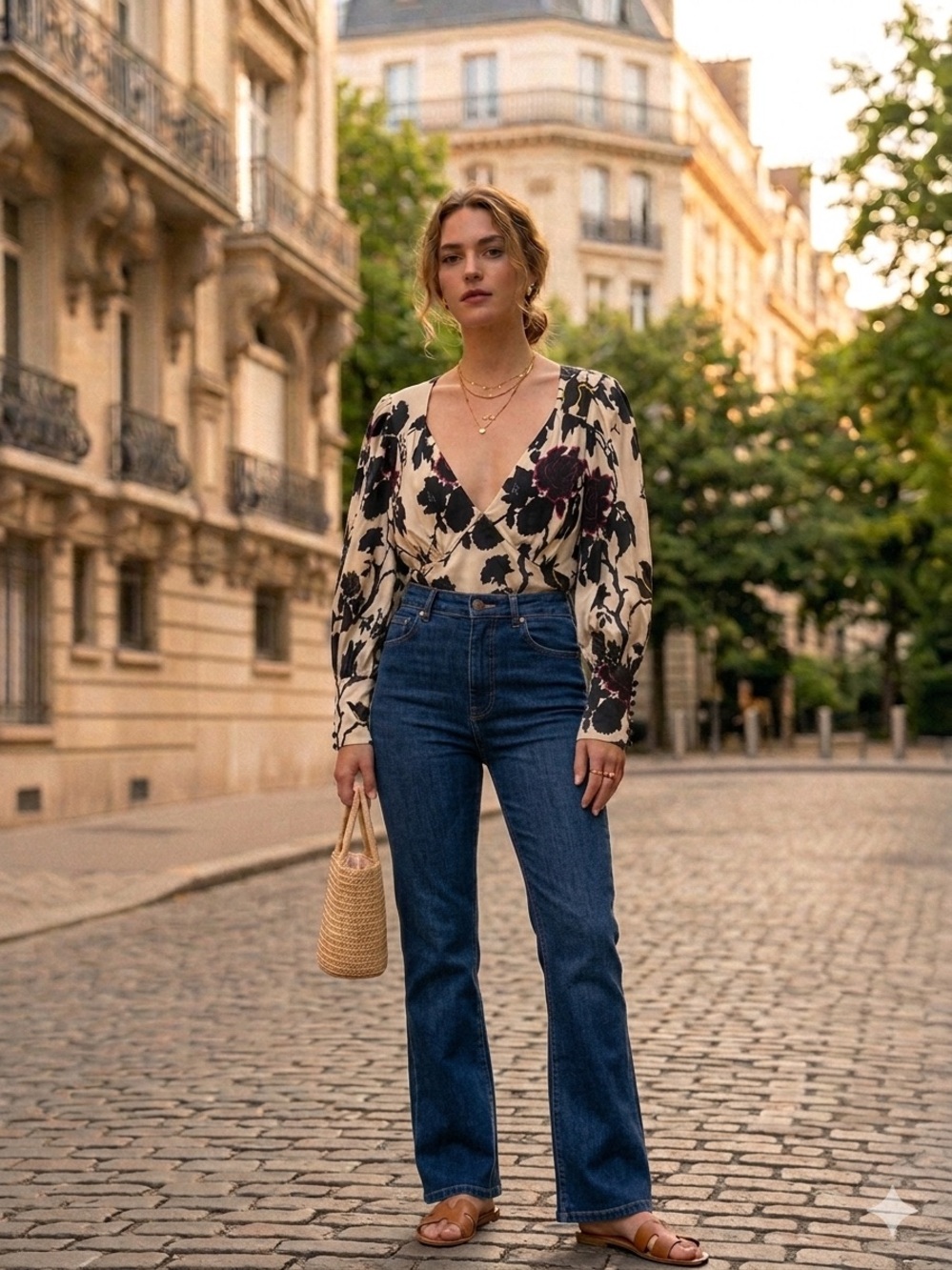 Diane Von Furstenberg V-Neck Long Sleeve Floral Blouse